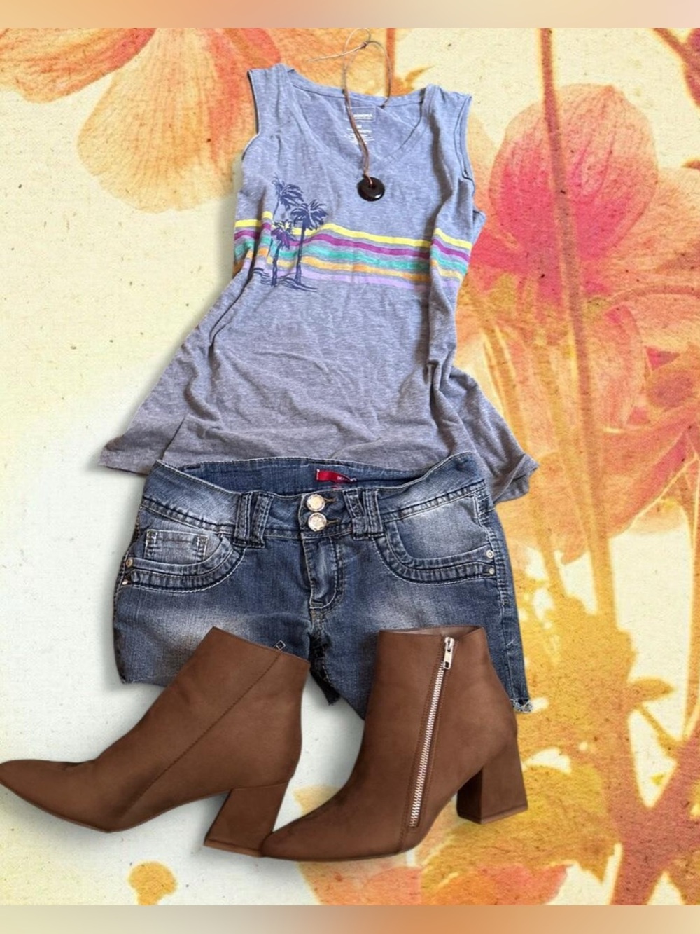 Sonoma Gray Tank Top with Rainbow Stripe